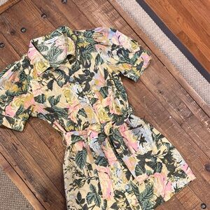 Olivaceous 
Floral Button-Up Dress with Belt